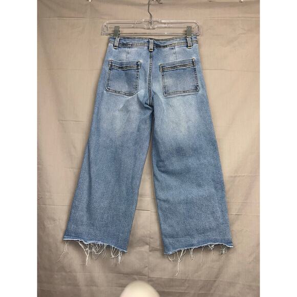Wonder Nation Girls Denim Wide Leg Frayed Hem Pants/Jeans, Size M (7/8) - Picture 2 of 4